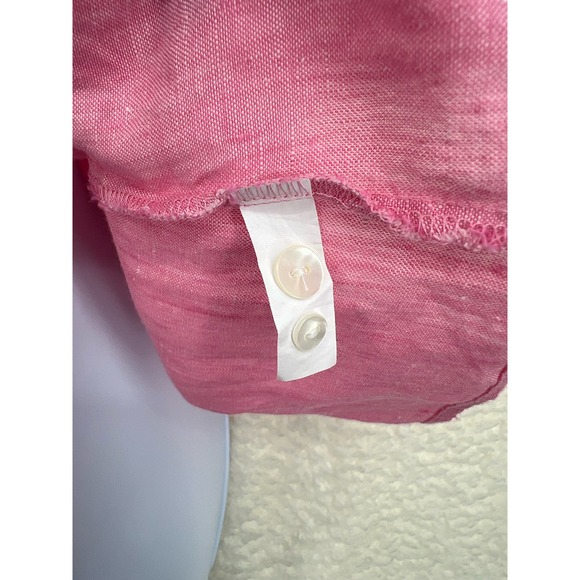 LL Bean Pink Linen Womens Large Short Sleeve Button Front Shirt Summer Vacation - Picture 9 of 10
